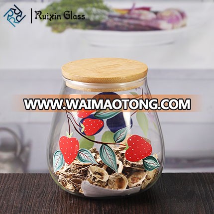 Wholesale glass containers 16 oz pretty glass jars with bamboo lids