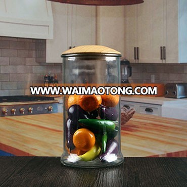 1200 ml cheap sealed straight kitchen glass jars with wood lid wholesale